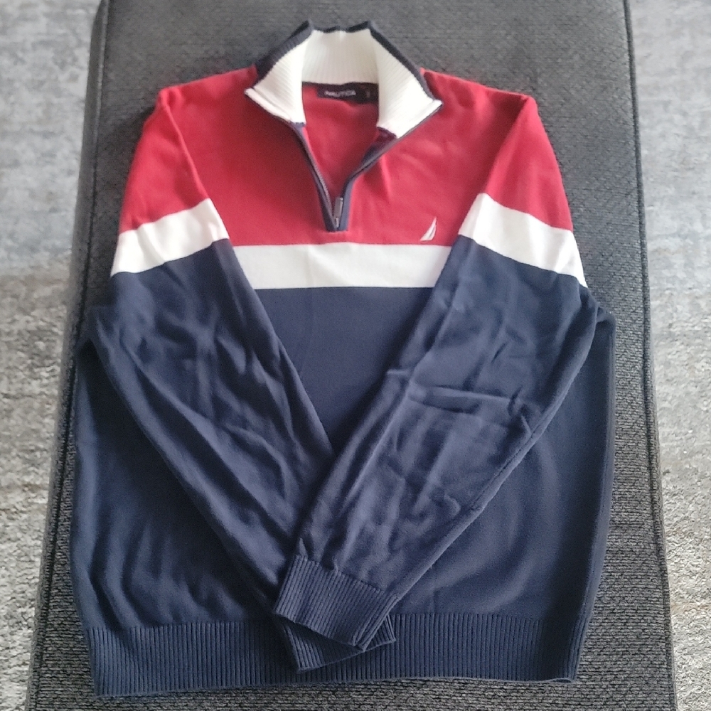 Nautica Men's Zip-Up Sweater in Red and Navy